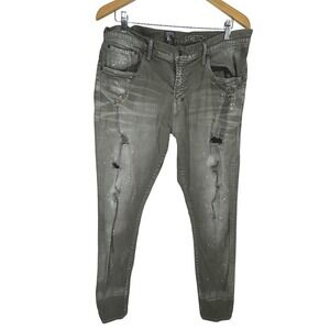 PRPS Goods & Co Mens Windsor Fit Distressed Gray Paint Splatter Slim‎ Jeans 38